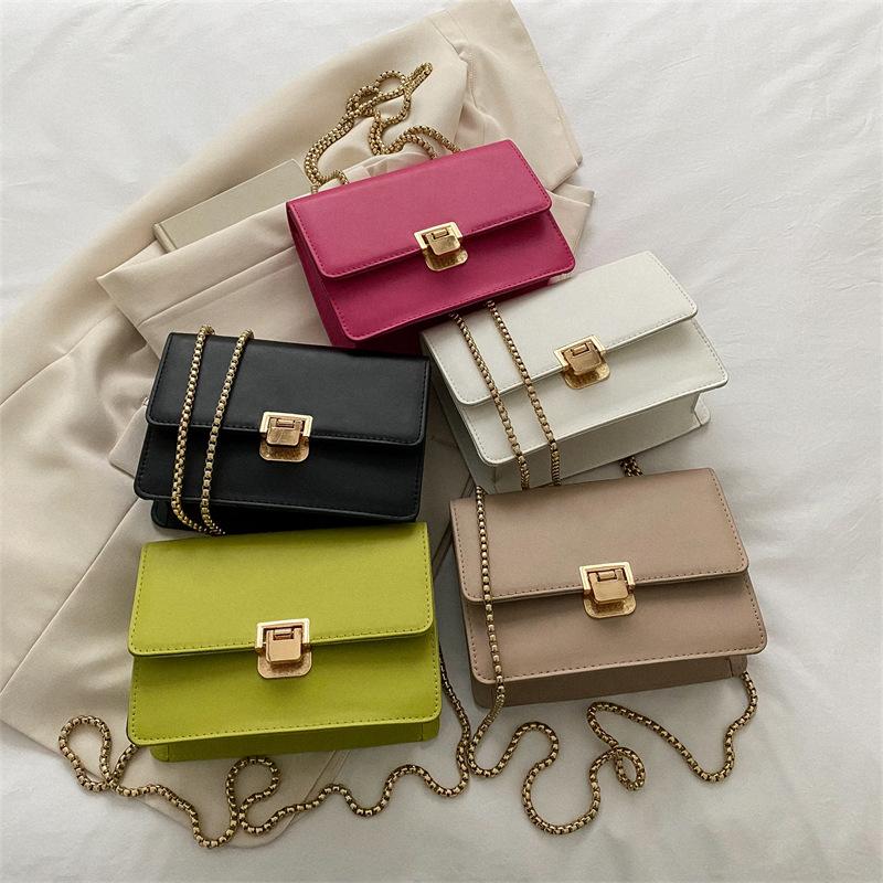 2025 New Fashionable Solid Color Chain Bag Texture Casual Armpit Bag Autumn and Winter Retro Foreign Style Lock Small Square Bag
