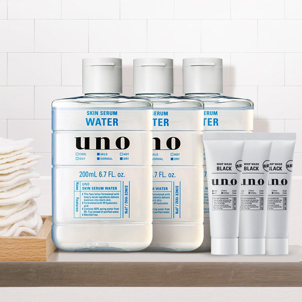 

Uno Skin Serum Water A 200ml x 3 + Whip Wash Black 30ml x 3