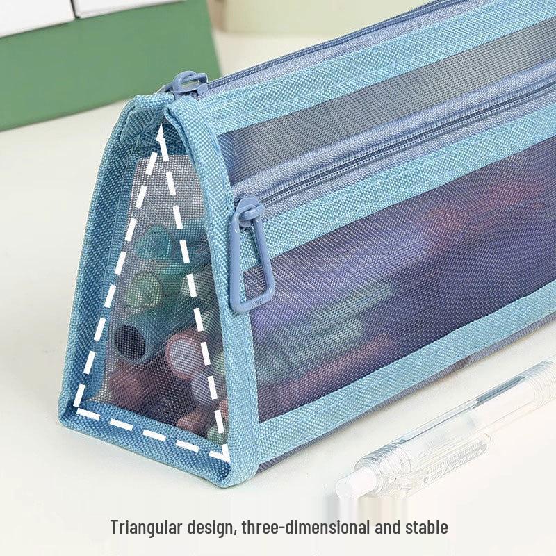 Dual-Layer Mesh Pencil Case: Large Capacity Stationery Bag for Exams and Elementary Students