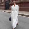 Womens White Blazer Coat Fall Winter Slim Fit Long Suit Jacket Office Workwear