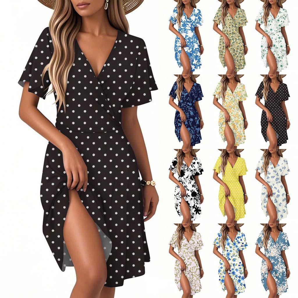 Women's Casual Fashion Dress Vintage Floral Floral Short Sleeve V-neck Dress