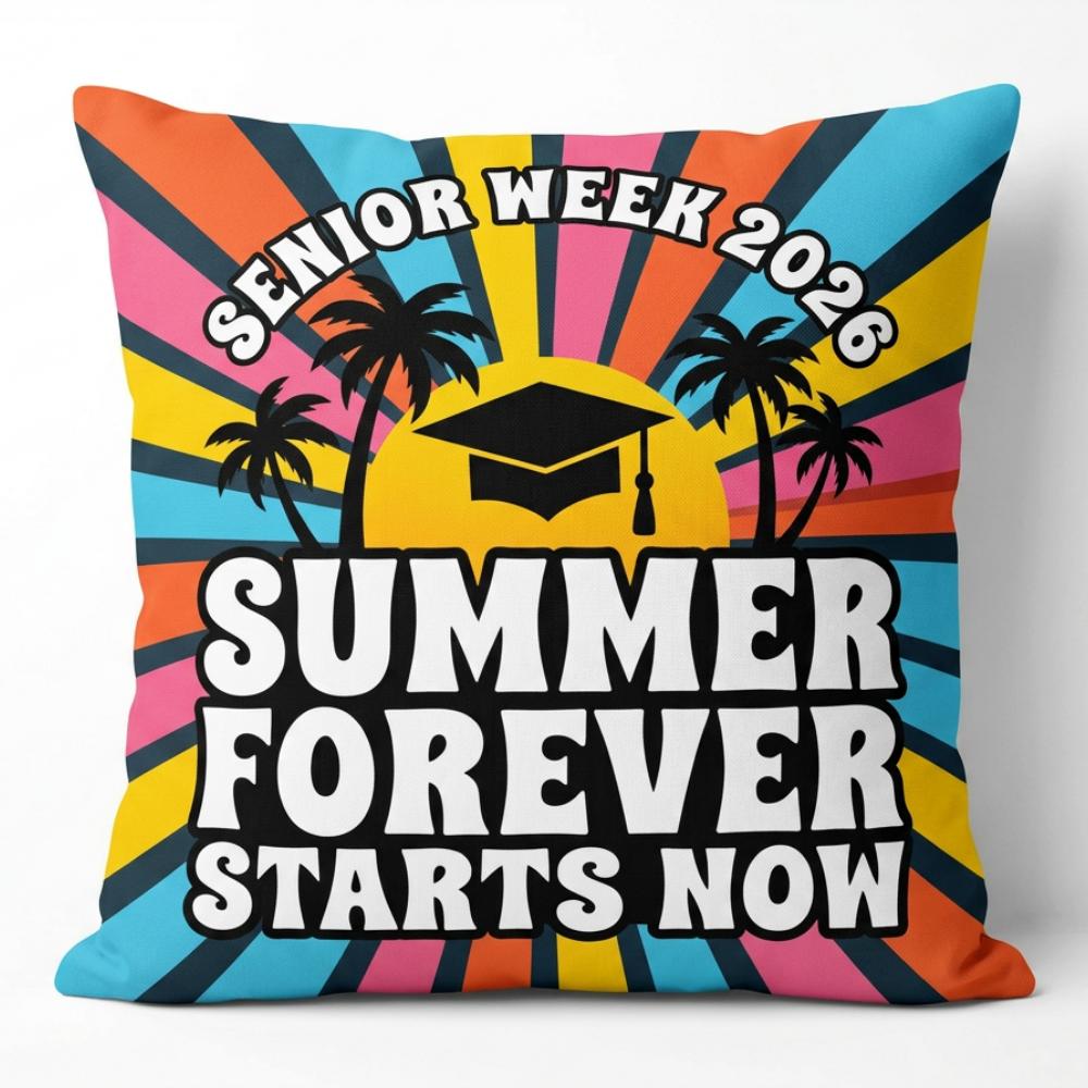 1Pc Graduation Throw Pillow,  Summer Forever Starts Now  Tropical Print Cushion, Double Sided Printed Pillow For Seniors Peach skin 18*18(CM)-1Pcs