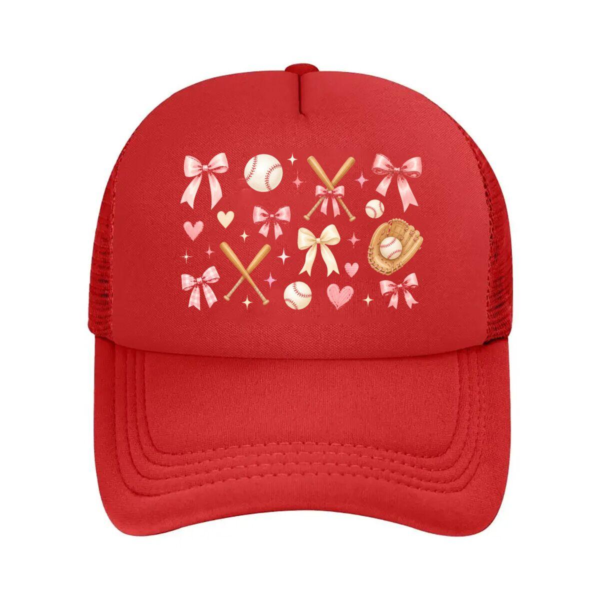 Soft Pink Baseball Bow Set Mesh Baseball Cap Hip Hop Adjustable