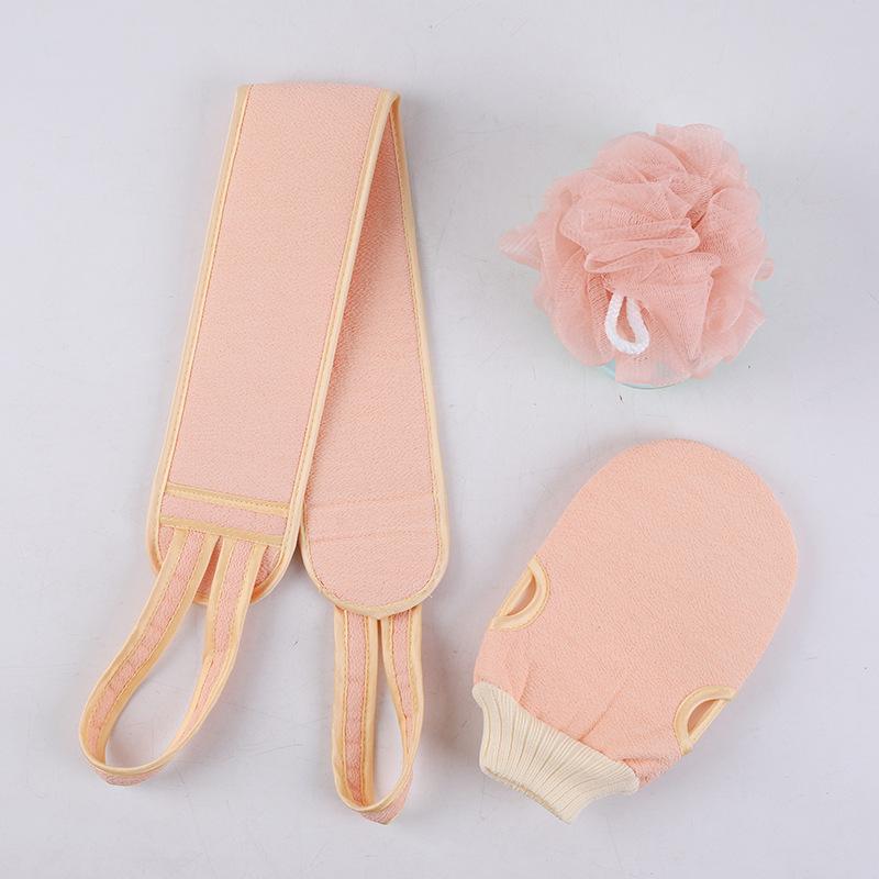 

Отшелушивающий набор для ванны со скребком для спины, душевой мочалкой и перчаткой для ванны, 3 предмета, спа-набор для взрослых three-piece set розовый