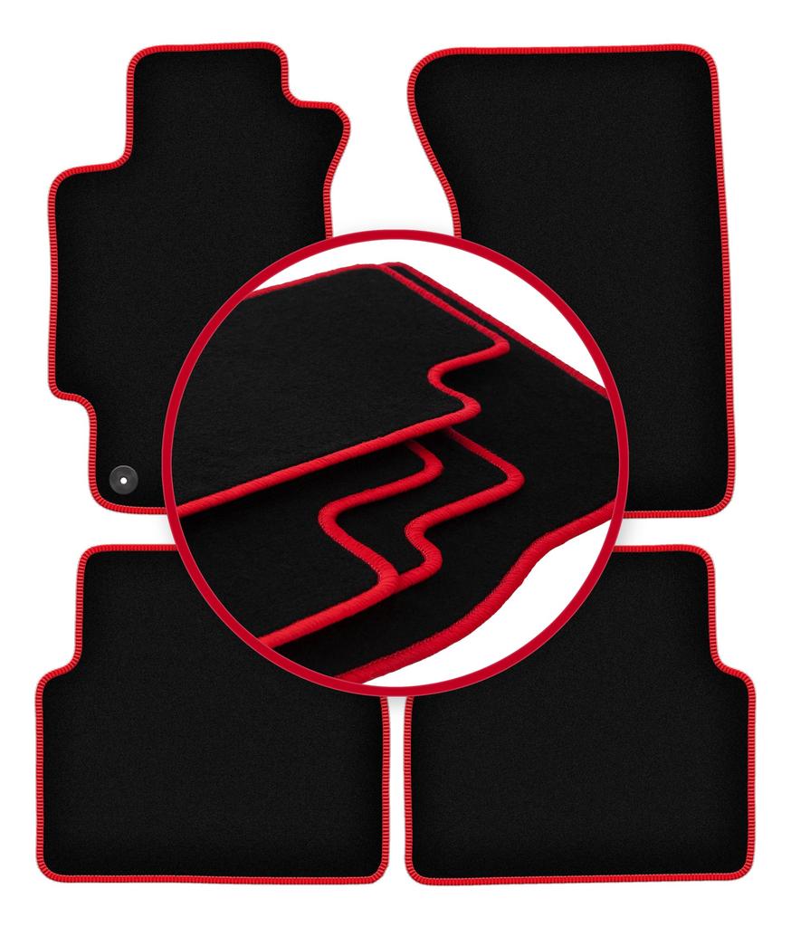 Alfombrillas de terciopelo con borde rojo para: Subaru Impreza II GD sedán, familiar (2000-2007)