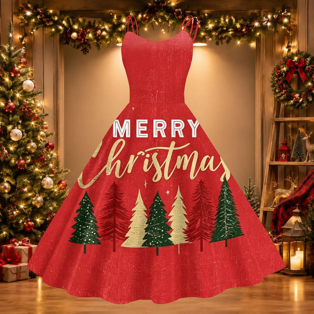Women's Retro Off-Shoulder Sexy Printed Dress for Christmas Party