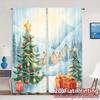 2pcs,Curtains Christmas Tree Village Snow Scene (2) Creative Modern Curtains Yarn Curtains Versatile All Perfect for Bedroom,