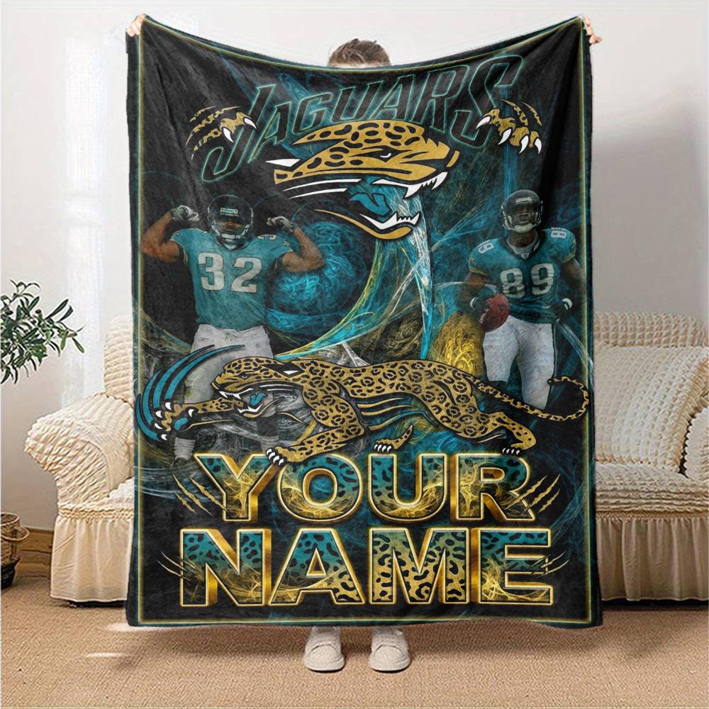 Name Custom Jacksonville Jaguars Print Flannel Blanket High Quality Warm Comfortable Cover for All Seasons Perfect for Gifts Home Decor