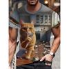 New Funny Fat Cat Printed Men's T Shirt Short Sleeve Unisex Summer Leisure Tees Animal 3D Print Fashion Crew Neck Cute Clothing