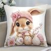 Vikama Easter Bunny Cushion Cover Pink Floral Easter Egg Print Cushion Cover Living Room Sofa Bedroom Decorative Pillowcase