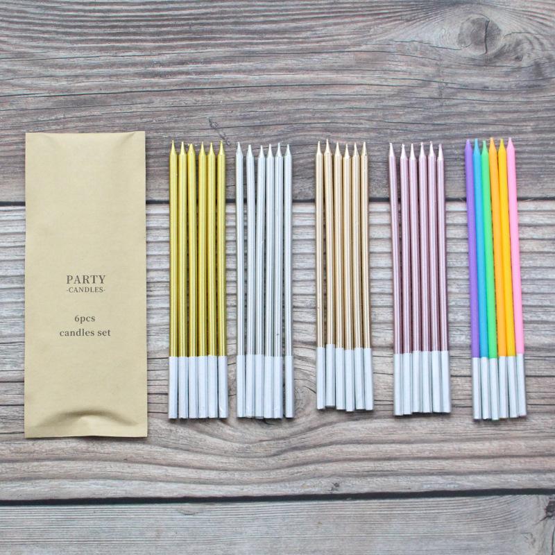 Model Birthday Candles, 6 Straight Poles, Gold-plated Multi-color Party Decoration, Rainbow Candles