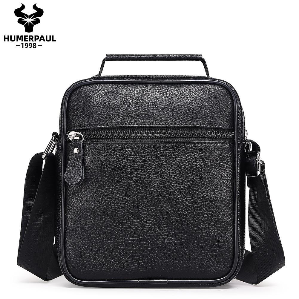 HUMERPAUL Men leather waist bag first layer cowhide multifunctional chest bag retro messenger bag shoulder bag