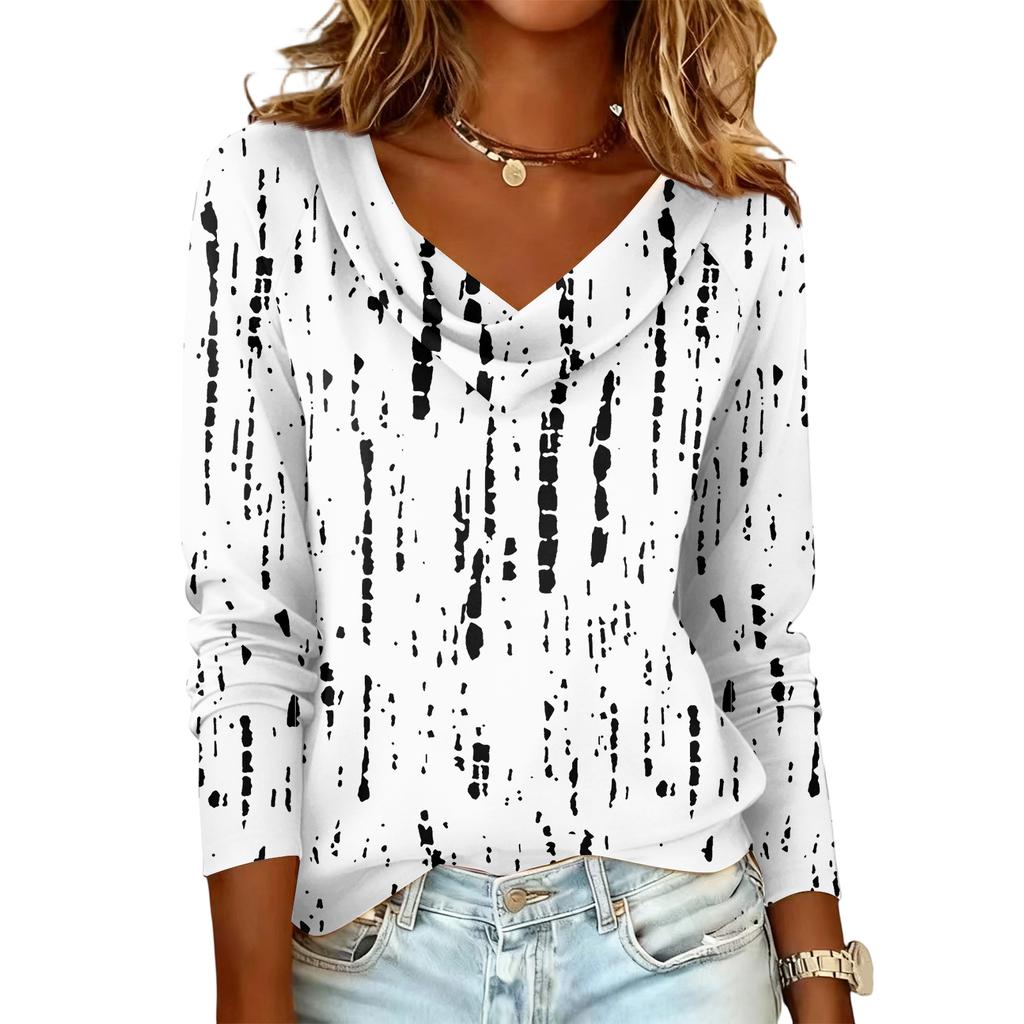 Ladies' Floral Printed Casual And Fashionable Long Sleeved Pullover Top