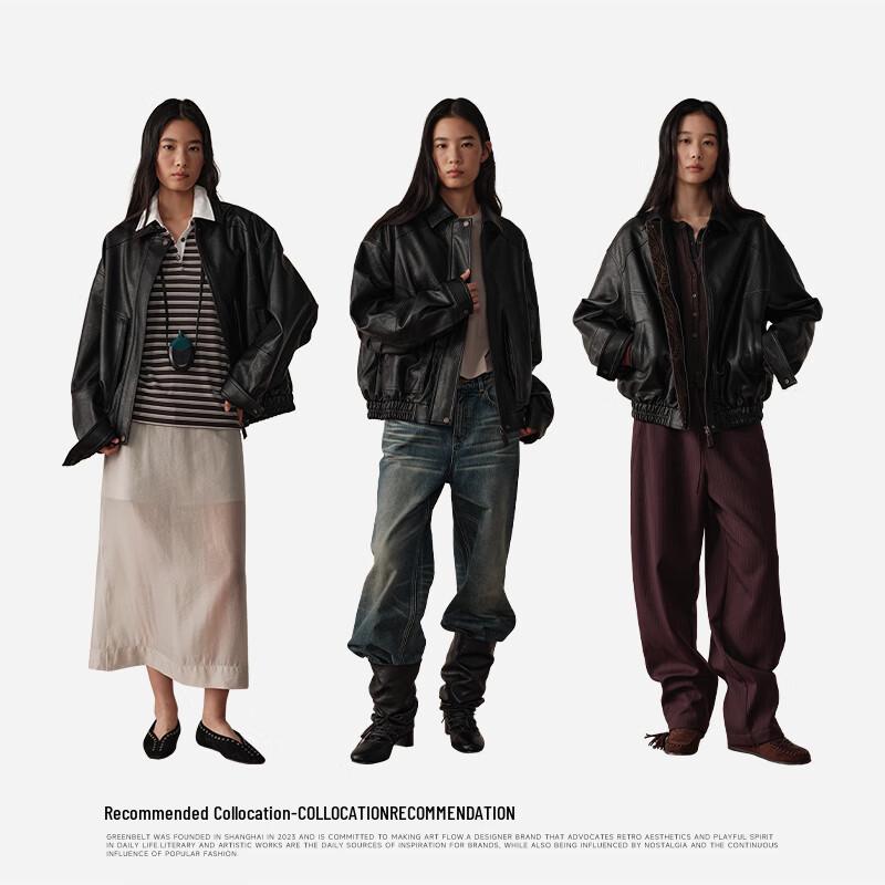 ZELENÝ PÁSEK Retro Faux Kožená Krátká Bunda