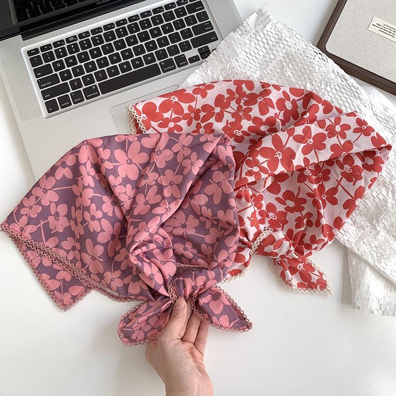 Ladies silk scarf square scarf high sense spring and summer retro small floral headscarf pastoral literary scarf