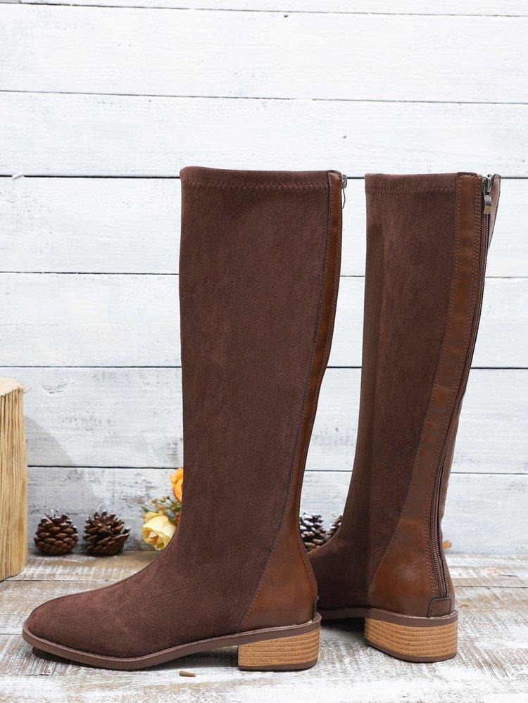 Fashion Patchwork High Boots Simple Brown Long Boots 2024 Shoes for Women Autumn Winter New Round Toe Women's Knee-High Boots