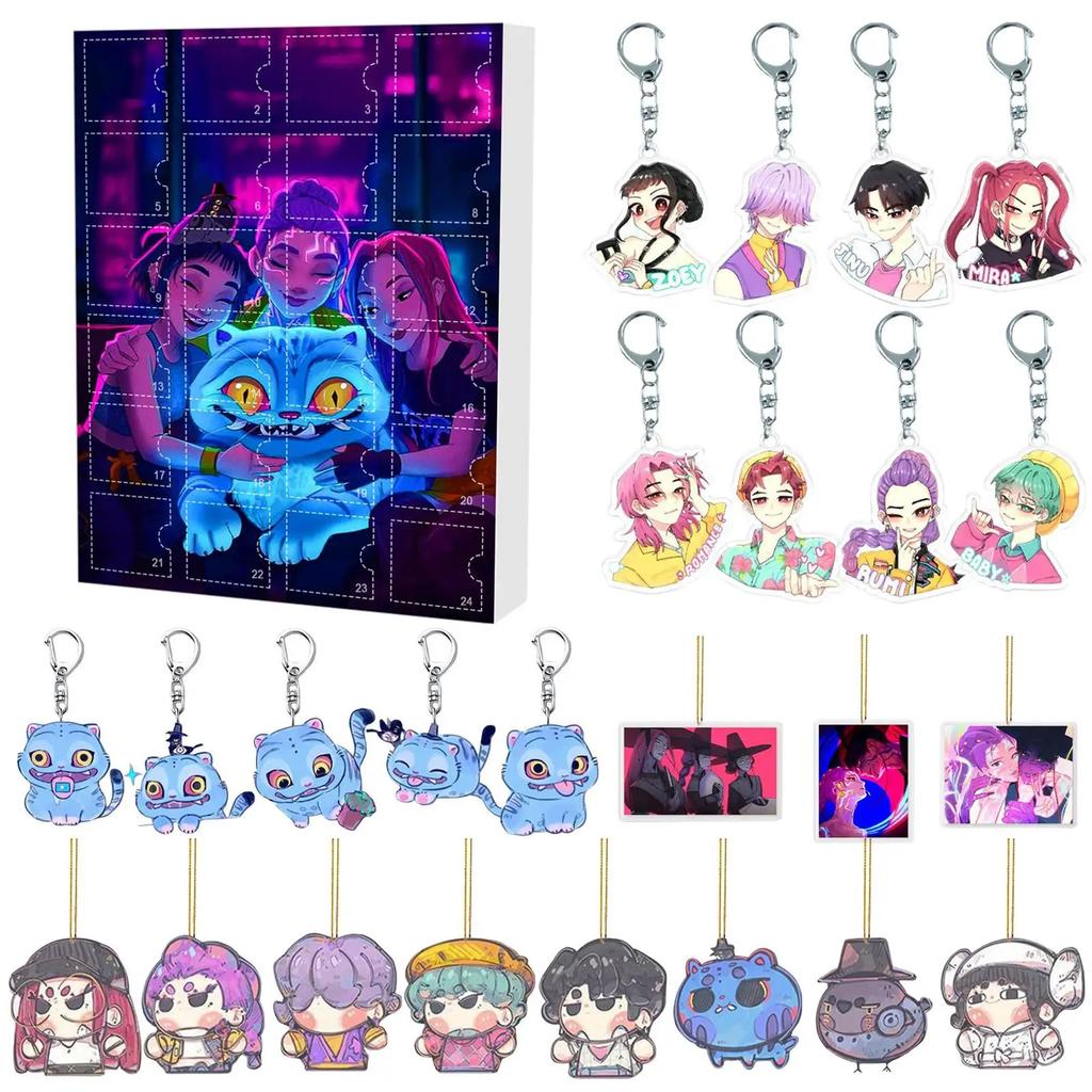 K-pop Demon Hunters Rumi Mira Zoey Figure Saja Boys Christmas Countdown Calendar Trendy Blind Box Keychain Acrylic Pendant Gift
