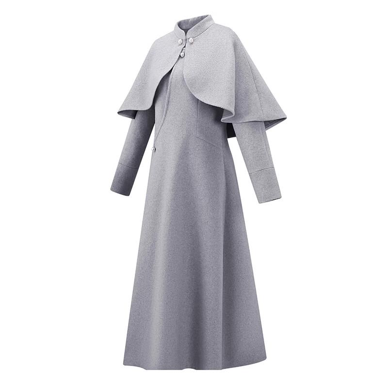 Taluoman Women's Elegant Grey Wool Blend Overcoat