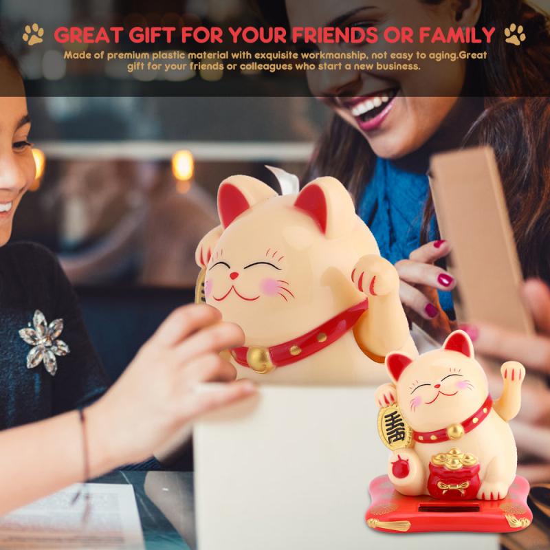 Solar Powered Maneki Neko Waving Arm Beckoning Fortune Cat Lucky Cat For Home Office Christmas Decoration Accessiores