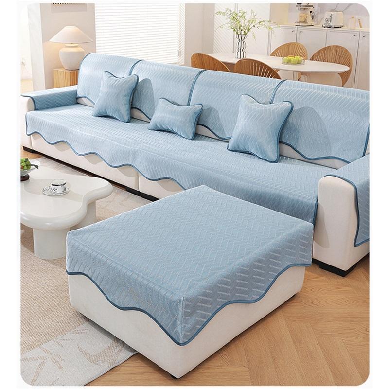 Summer Ice Silk Sofa Cover Minimalist High-End Cat Scratch Resistant Non-Slip Sofa Cushion Mat Cool Seat Footrest Chaise Lounge Protector