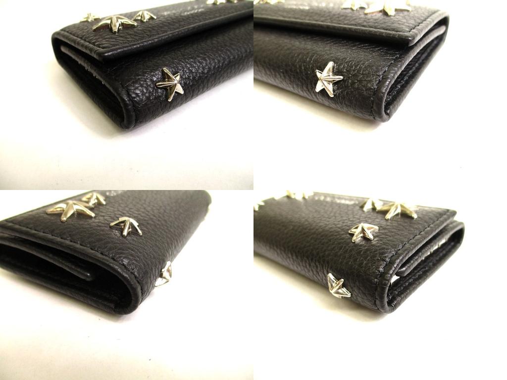 Authentic Jimmy Choo Silver Metal Stars Black Leather 6 Pics Key Case Neptune #9938  Refurbished