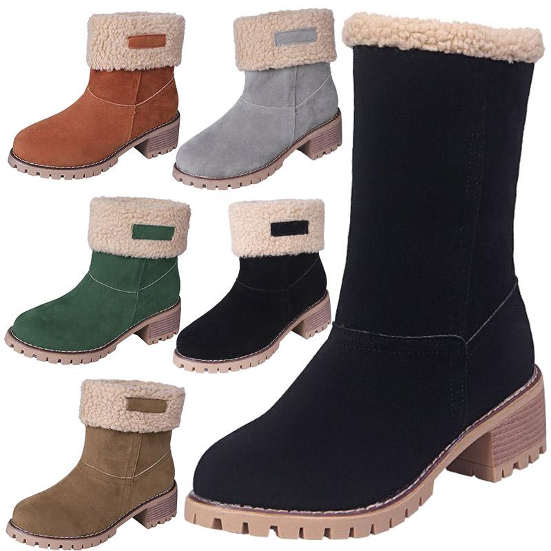 SyfIyno New Women's Winter Boots Comfortable Fist Wool Boots Wedge Pads Cotton Shoes Calf Boots Large Size 35-43