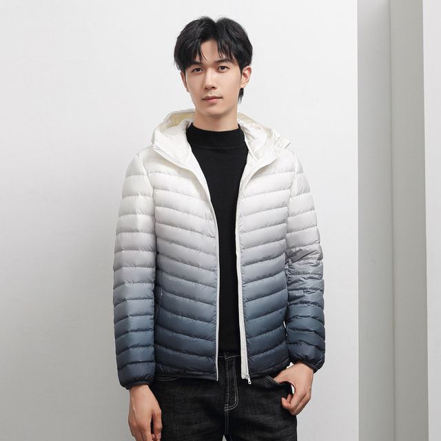 

Мужская зимняя новинка с градиентом, куртка из 90% белого утиного пуха, мужские ультралегкие спортивные куртки с капюшоном, теплая верхняя одежда, парки, пальто на открытом воздухе XXXL