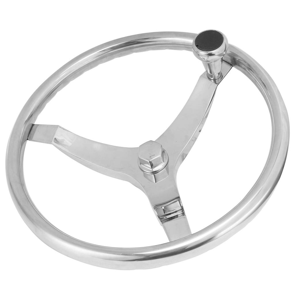 13.5in 3 Spoke 316 Stainless Steel Steering Wheel with 5 8in ‑18 Nut Turning Knob for Yacht