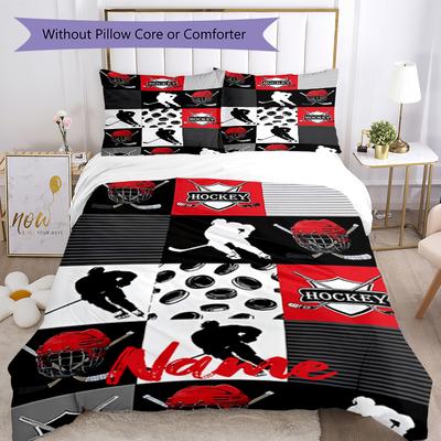 3pcs Custom Name Ice Hockey Bedding Set Duvet Cover Closure Includes 1 Duvet Cover & 2 Pillowcases, Soft and Comfortable for All Seasons.