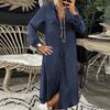 Turn-Down Collar Long Sleeves Women Dress Two Pockets Solid Color Single Breasted Denim Maxi Dress Ladies Clothing