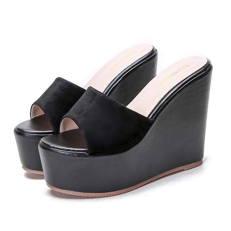 

2021 Chic High Heel Wedge Platform Women s Slippers & Sandals 39 чорний