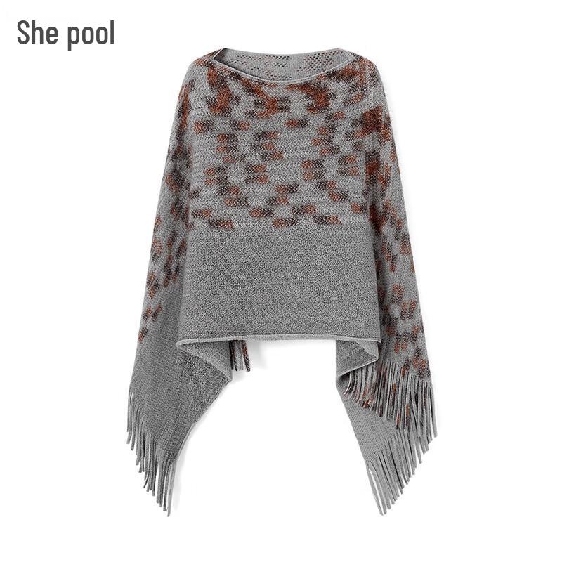 

Женский двухсторонний вязаный шаль-топ с кисточками One Size