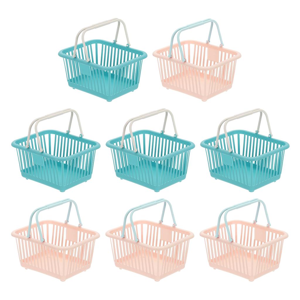 8 Stück Kleiner Plastikkorb Mini Aufbewahrungskorb Lebensmittel Winzige Einkaufskörbe mit Griff Organizer Gefiltertes Wasser für Spielzeug Snacks