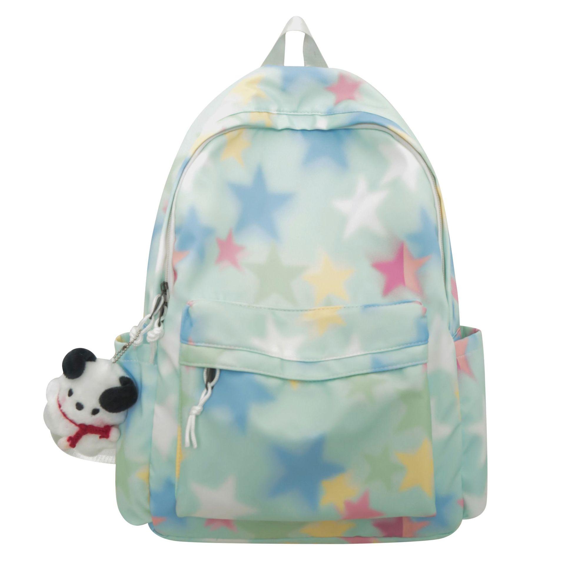 

Painted star backpack women s new trendy junior high school high school student schoolbag large capacity nylon casual backpack single package зелений