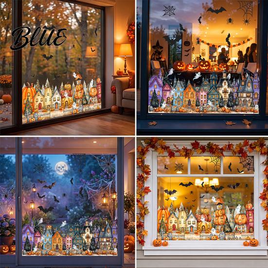 Festive Home Window Art Halloween Clings Pumpkins Skeletons Ghosts And Bats Print Decorative Reusable Seasonal Stickers Decals Electrostatic