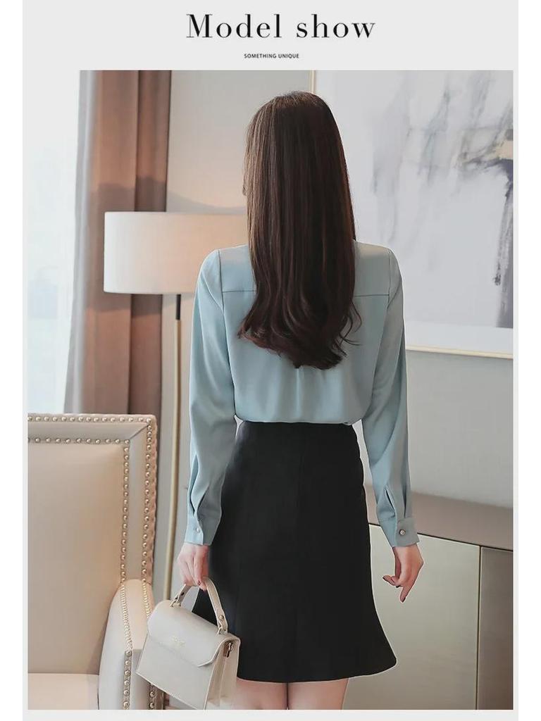 2025 Women's Korean Style Long-Sleeve Satin Chiffon Professional Shirt, Spring Collection