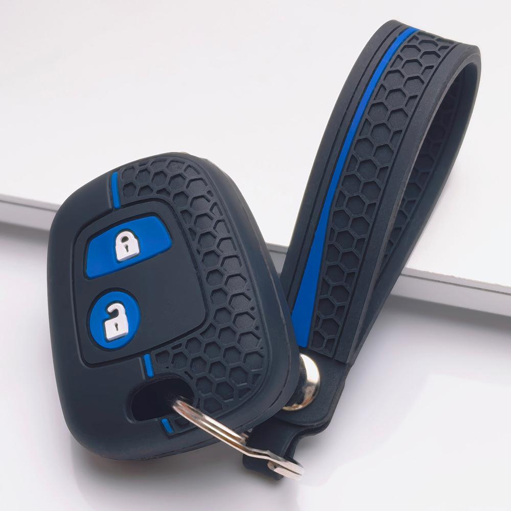 Silicone Car Key Fob Cover for Peugeot 107 108 206 207 307 308 Citroen C1 C2 C3 C4 with Keychain Honeycomb Texture Racing Stripe Remote Key Protector