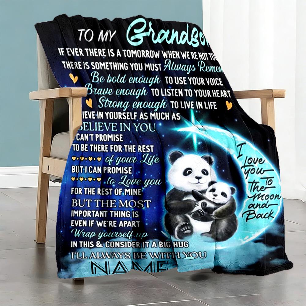 Goodnight Panda Grandson Personalized Name Blanket Multi-purpose Personalized Blanket Soft & Cozy Perfect for Home Decor Sofa Picnics Office Chair