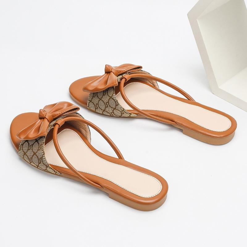 Fashion Elegant Pointed Toe Bow Narrow Band Flat Slippers Women Sexy Open Toe Non-slip Large Size Flat Shoes Comfort Vacation Beach Shoe