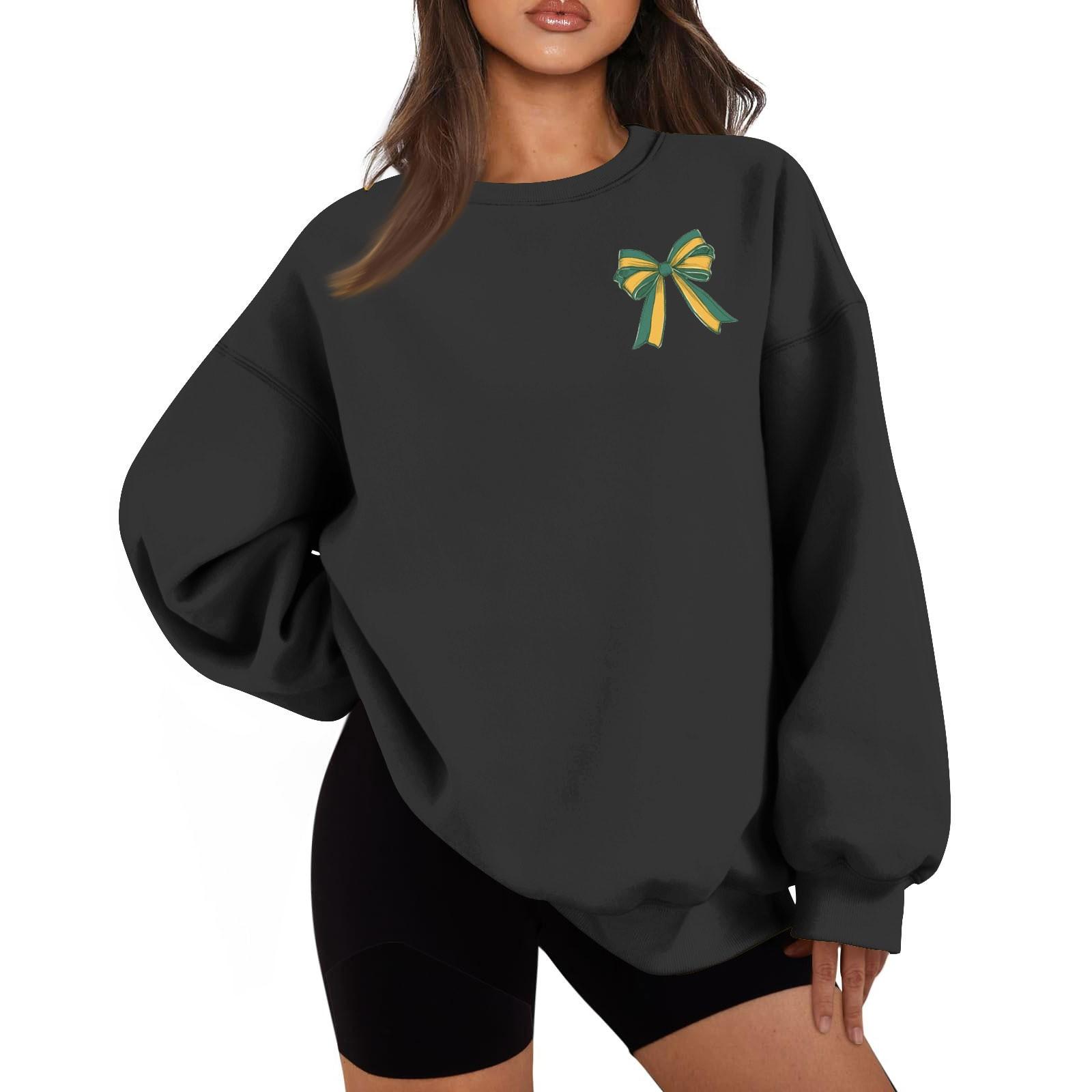 

Женская повседневная мода с длинным рукавом и принтом, с круглым вырезом, свободная толстовка L чёрный