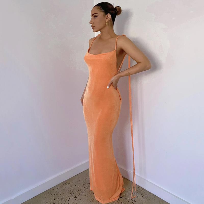 Abito Estivo Sexy Senza Schiena con Lacci da Donna Nuova Moda Senza Maniche Aderente Abito da Festa Club Femminile Tinta Unita Vita Alta Abiti Casual 24537