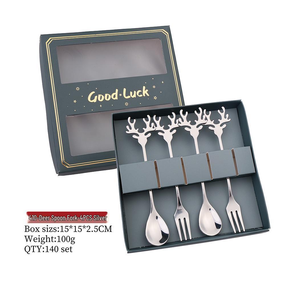 Reindeer-Themed 304 Stainless Steel Coffee and Dessert Mixing Spoon Gift Set In Cute Christmas Box