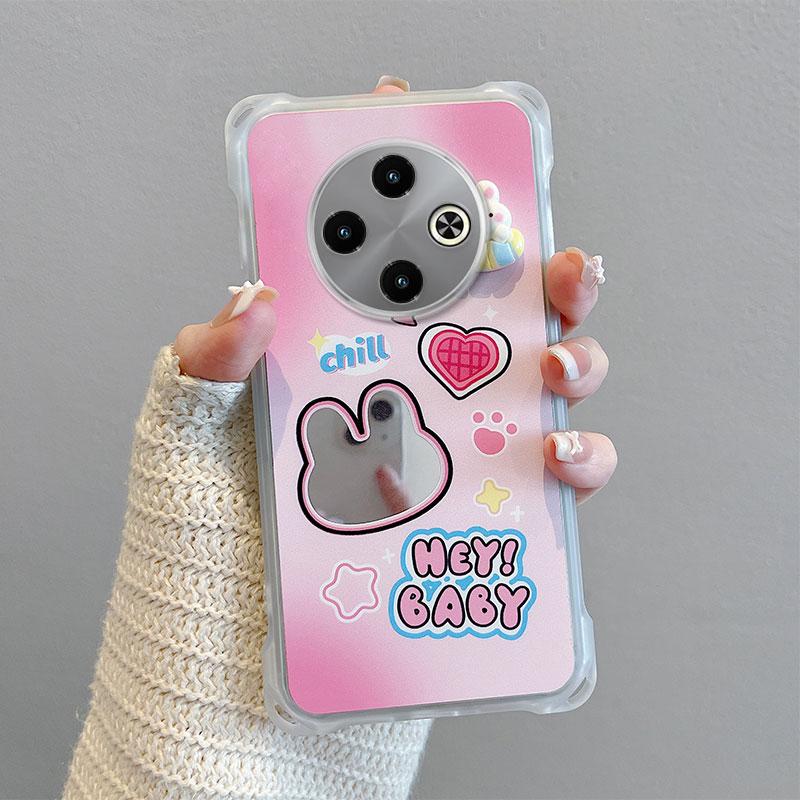 KEYSION Crossbody Strap Phone Case for TECNO Spark 30C Shockproof Cute Cartoon Long Lanyard Mirror Shockproof Cover for Tecno Spark 30C 4G