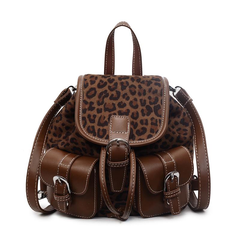 

Модный леопардовый рюкзак 2025, винтажный рюкзак для работы и путешествий для женщин кофейный