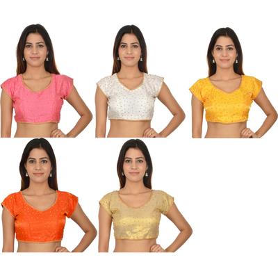 Women's V Neck Short Sleeves Blouse Indian Desigenr Ethnic Crop Top Choli Dress