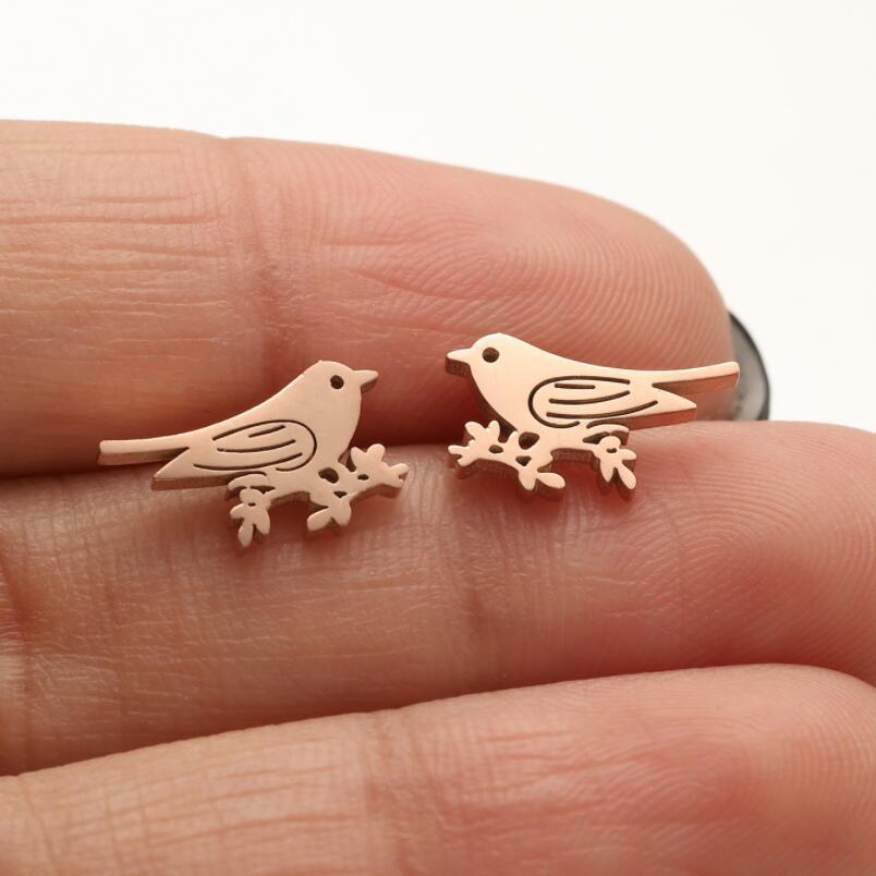 Mini Stainless Steel Cartoon Animal Earrings - Kitten, Deer, Snake, Bee Designs