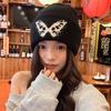 Butterfly Black Knitted Hat for Women Autumn and Winter Warm Street Versatile Face Showing Small Pullover Hat Cold Hat Trend