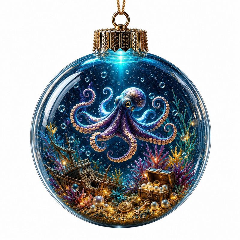 3D Crystal Ball Ornament Transparent Hanging Decor Christmas Tree Decoration Ocean Theme Holiday Pendant