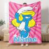 Custom Name Smurfs Theme Printed Blanket Perfect For Couch Bed Travel Outdoor Use Machine Washable Cozy Durable