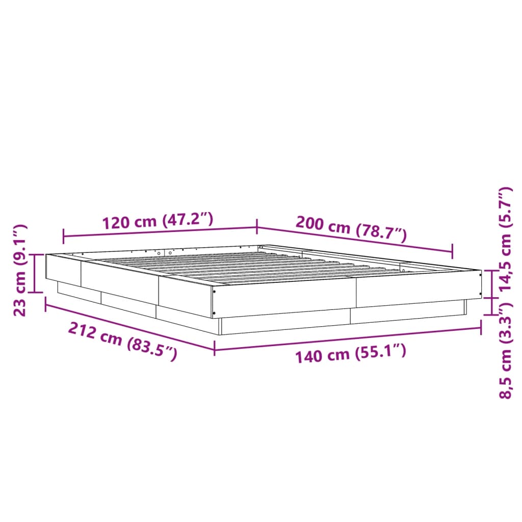 LED White Bed Frame 120x200 cm Wood Based Material
